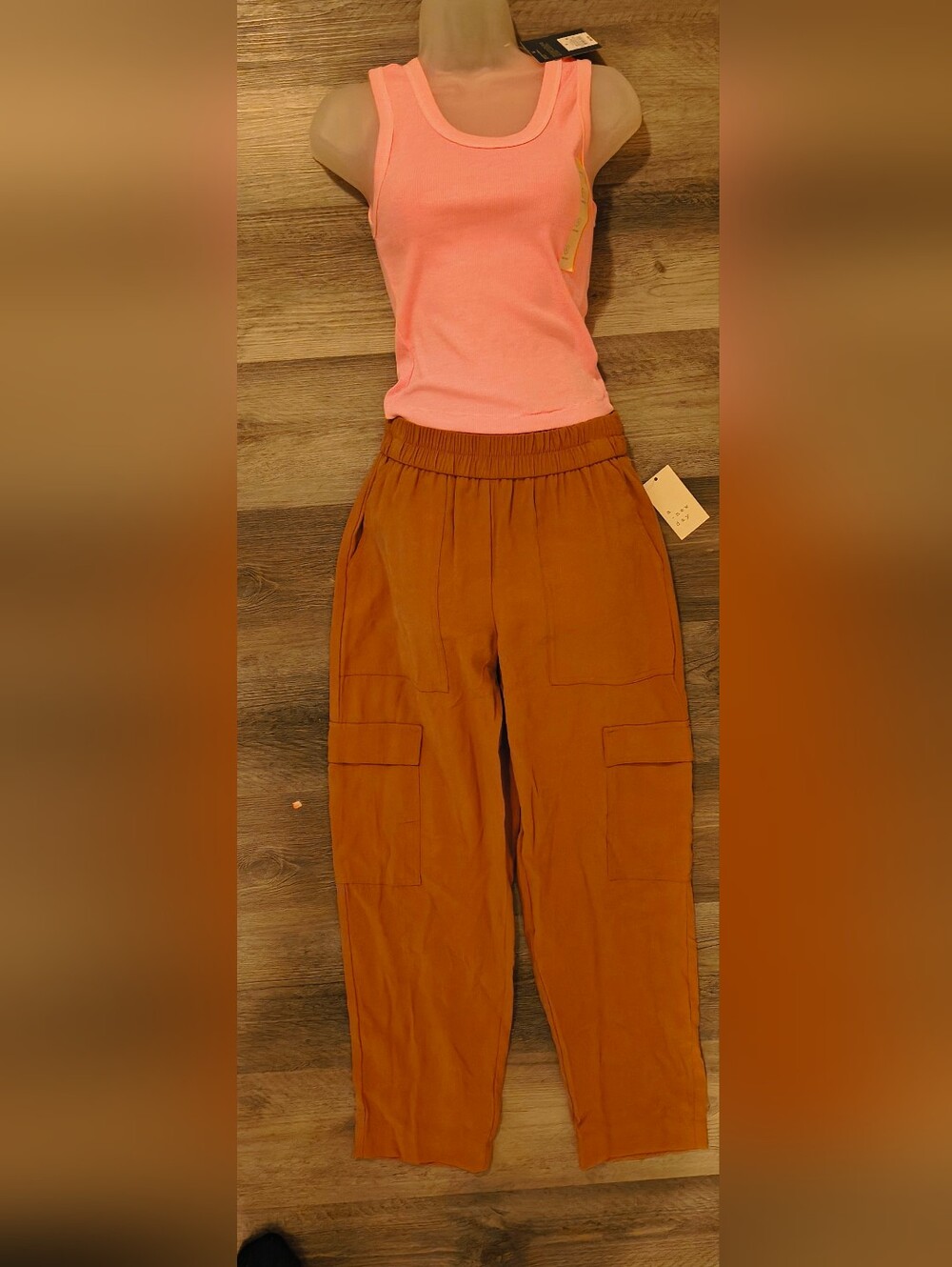 Bundle Of 2 Cargo Joggers in Rust - Elastic Waist Pull-On And Tank Top